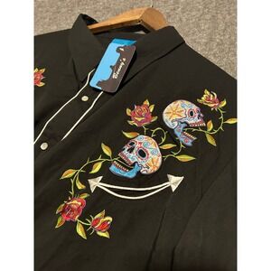 Benny's western shirt pearl snap size 2XL dia de los muertos smiley floral skull
